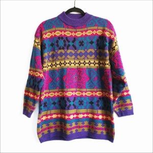 Venezia Vintage Wool Blend Colorful Ski Sweater Eclectic Boho Ski